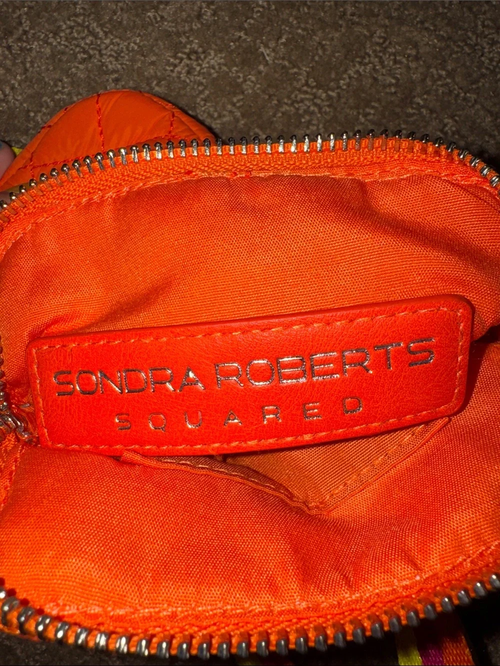 Sondra Roberts Vibrant Orange Quilted Crossbody with Multicolor Strap